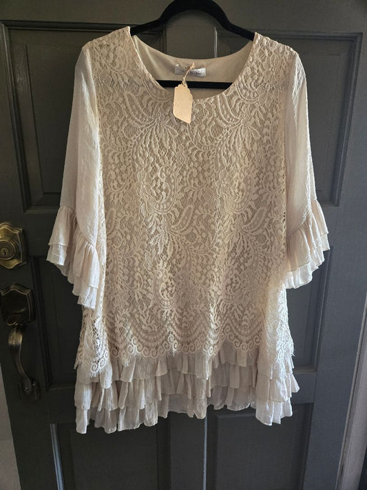 Blouse Cream Lace 3/4 sleeves