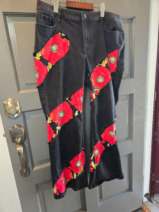 Jeans Black w poppies