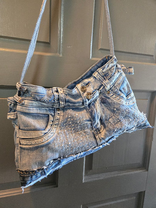 Handbag denim sashiko