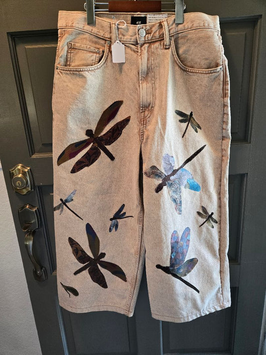 Jeans baggy beige dragonflies, 32