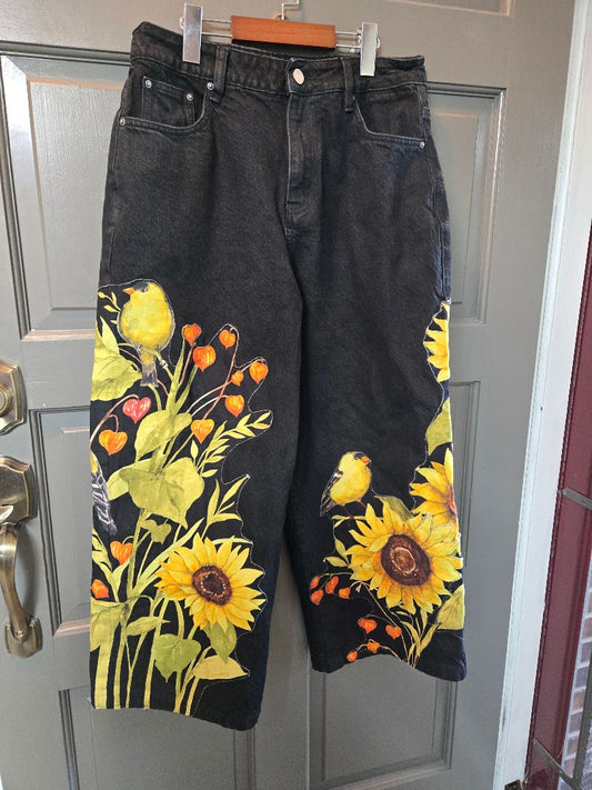 jeans blk w sunflowers