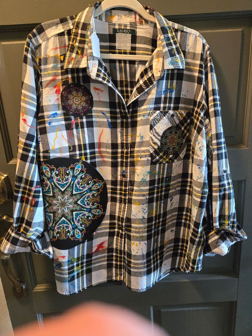 Shirt flanel and applique b&w, xl