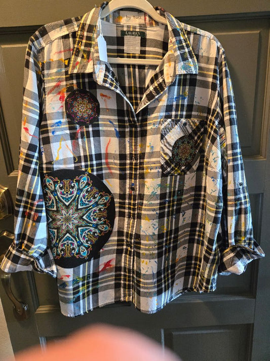 Shirt flanel and applique b&w, xl