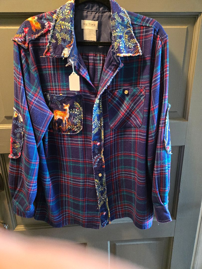 Shirt w Flannel accents w/ deer, M