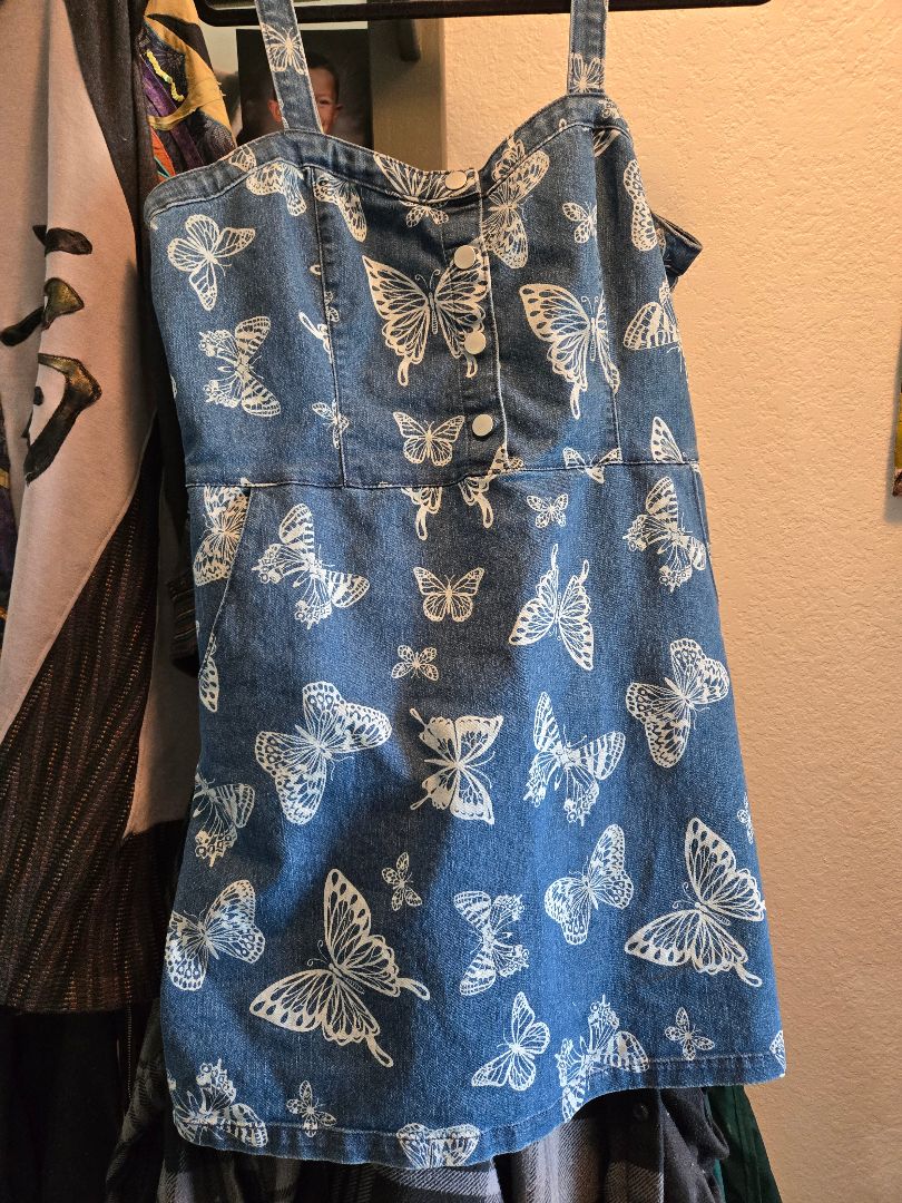 Jean dress w butterflies, 2X