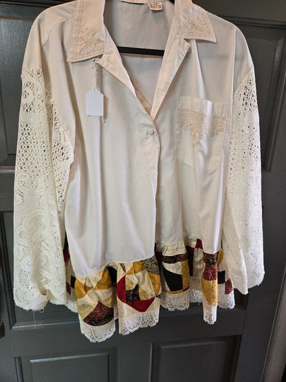 Shirt cream with quilt patchwork