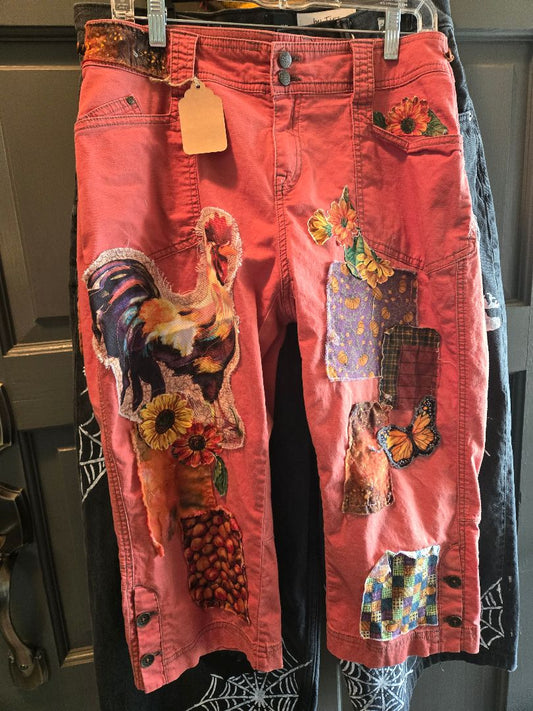 pants orange fall patchwork, adjustable 12-16