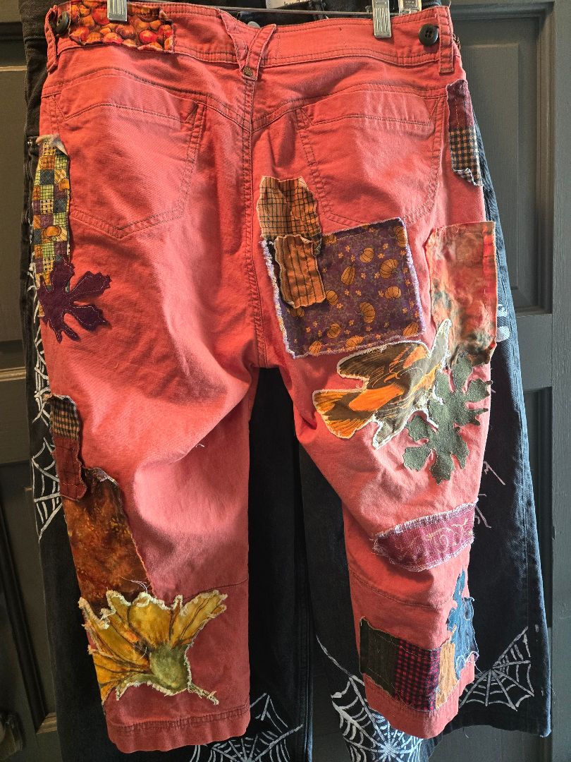 pants orange fall patchwork, adjustable 12-16