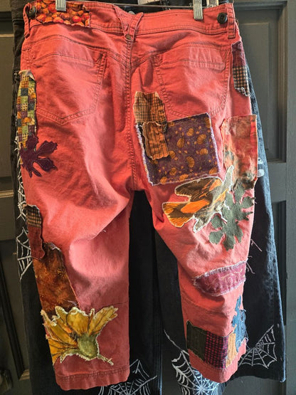 pants orange fall patchwork, adjustable 12-16