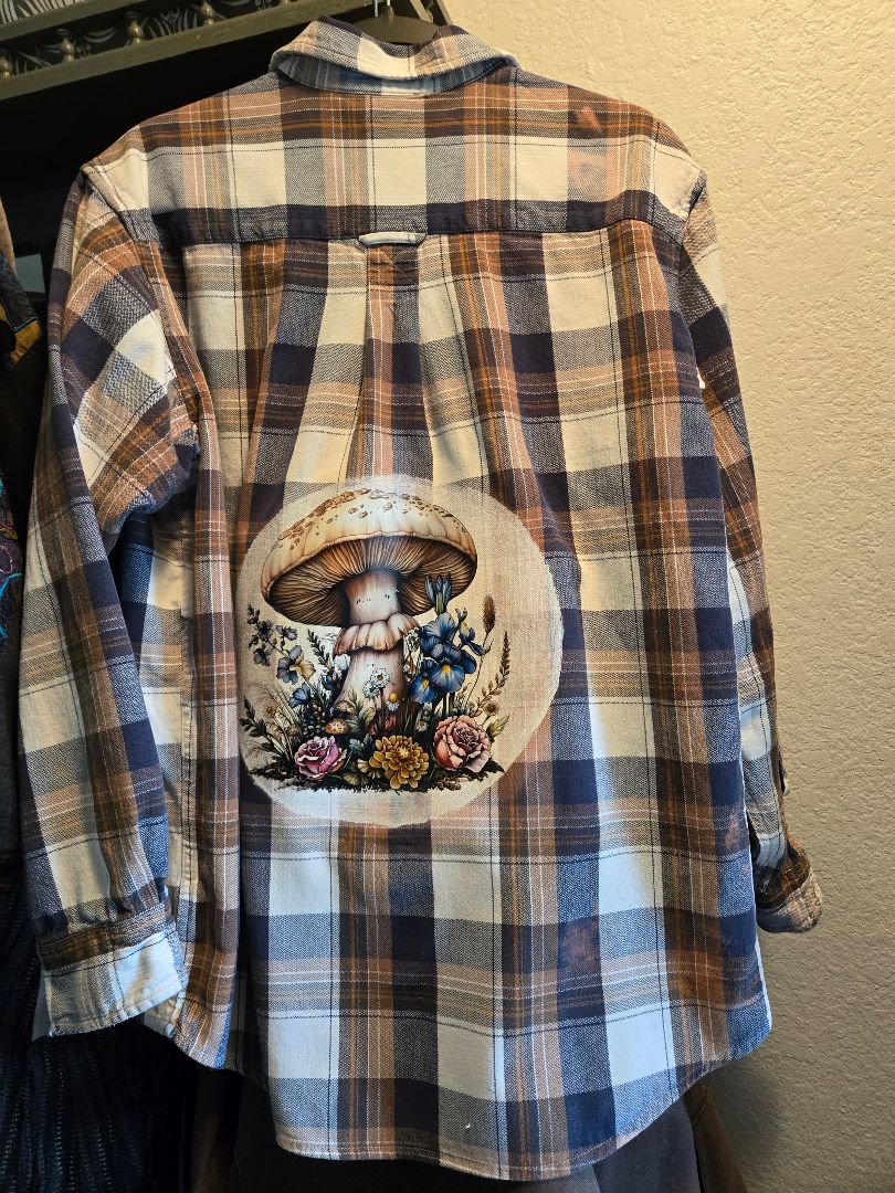 shirt flannel w mushrooms