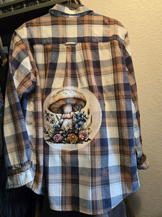 shirt flannel w mushrooms