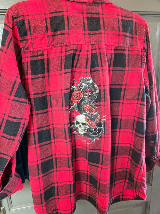 shirt red flannel snake and skull