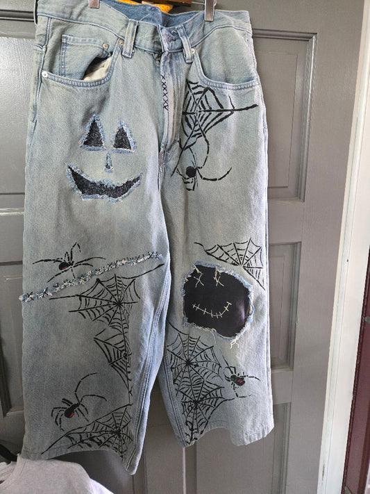 Jeans- Halloween scar and pumpkins