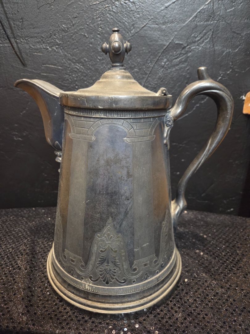 Antique Water Pitcher Etched Floral Lidded