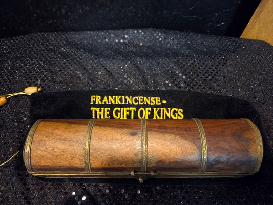 Frankincense and Myrrh in decorative brass inlaid wooden box gift of Kings Resin