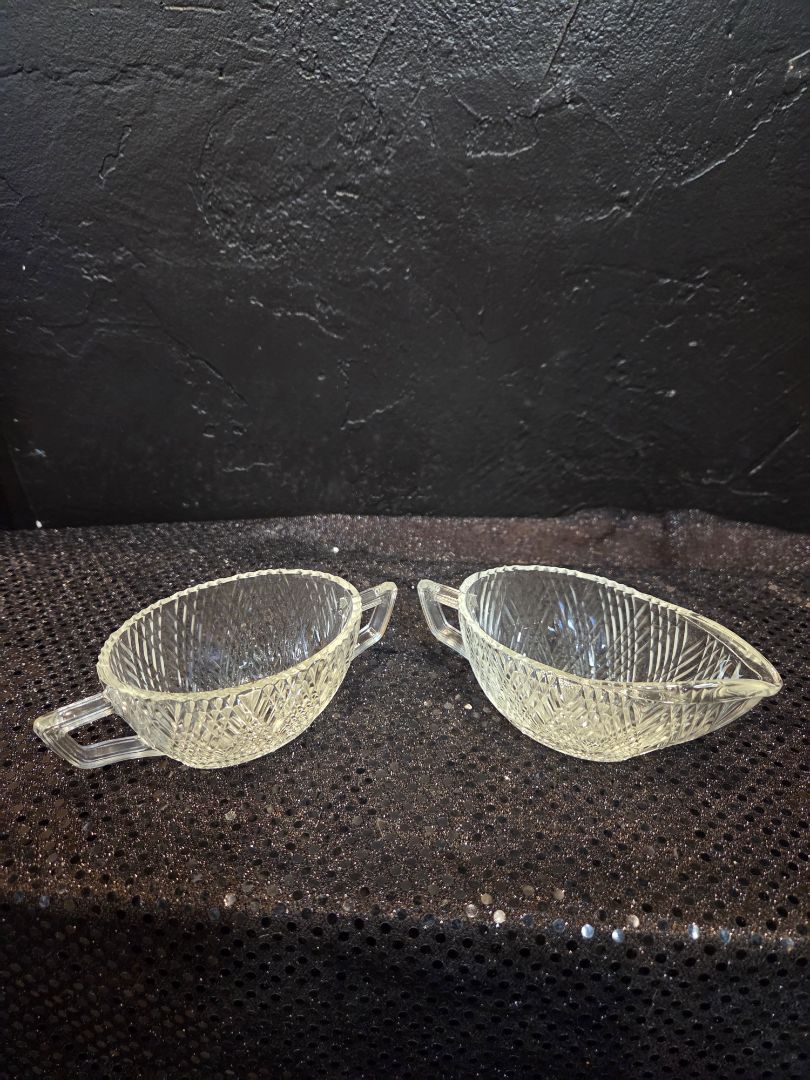 Vintage Hazel Atlas Starlight Clear Glass Creamer and Open Sugar Bowl Set