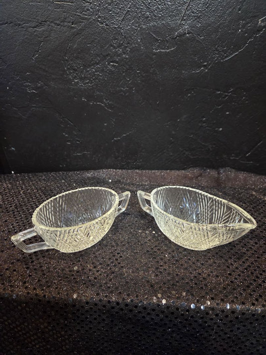 Vintage Hazel Atlas Starlight Clear Glass Creamer and Open Sugar Bowl Set