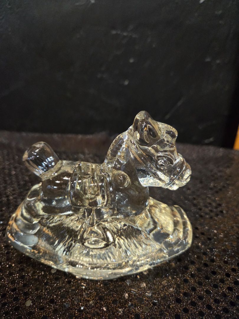 Vintage Pressed Clear Glass Rocking Horse Candle holder