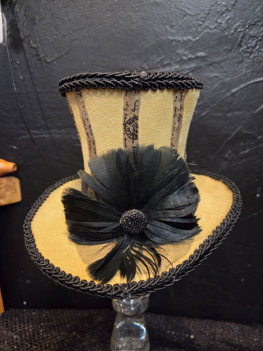 Tan Suede with Black trim Top Hat with Clips