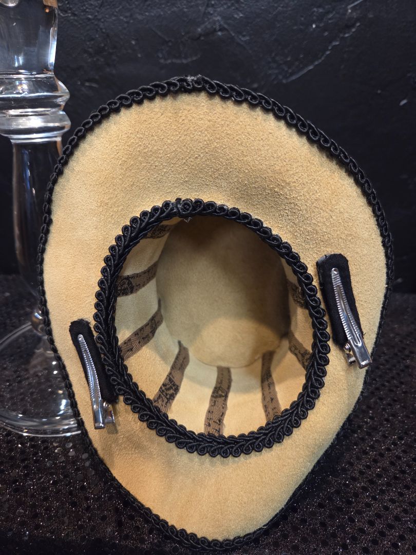 Tan Suede with Black trim Top Hat with Clips