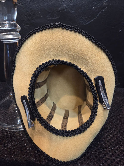 Tan Suede with Black trim Top Hat with Clips