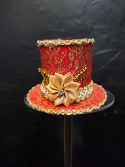 Small Side head clip on Red and Gold top hat with clip