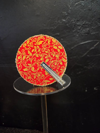 Small Side head clip on Red and Gold top hat with clip