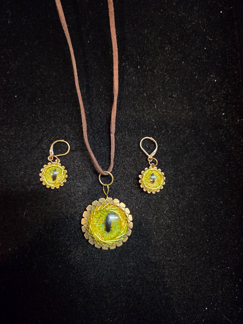 Hand Painted Glass Cabachon Wire Wrapped on a leather strap