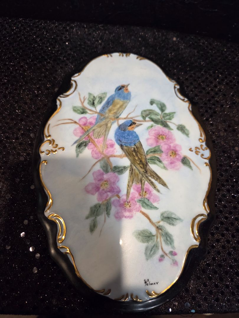Vintage Hand Painted Porcelain Plaque signed by Valmer