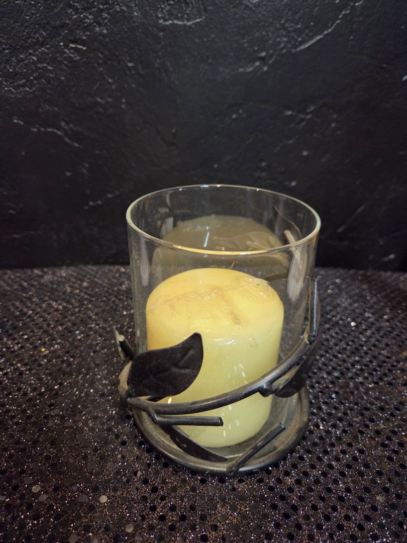 Vintage Leaf Pattern Votive and Candle