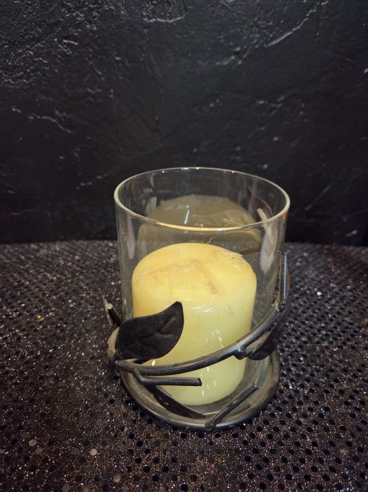 Vintage Leaf Pattern Votive and Candle
