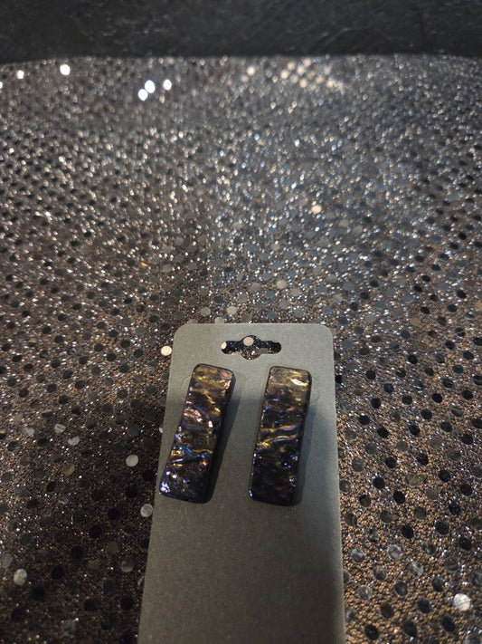 Iridescent Black and purple glass earrings