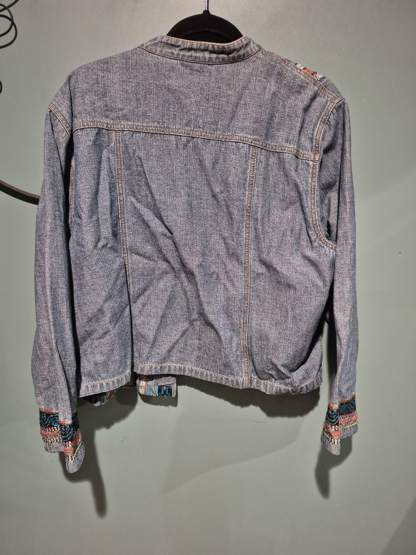 Chico's Denim Jacket Embroidery Southwest Open Front (sz 3)