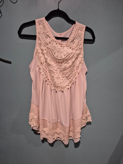 Pink Lace Top Sleeveless (sz L)