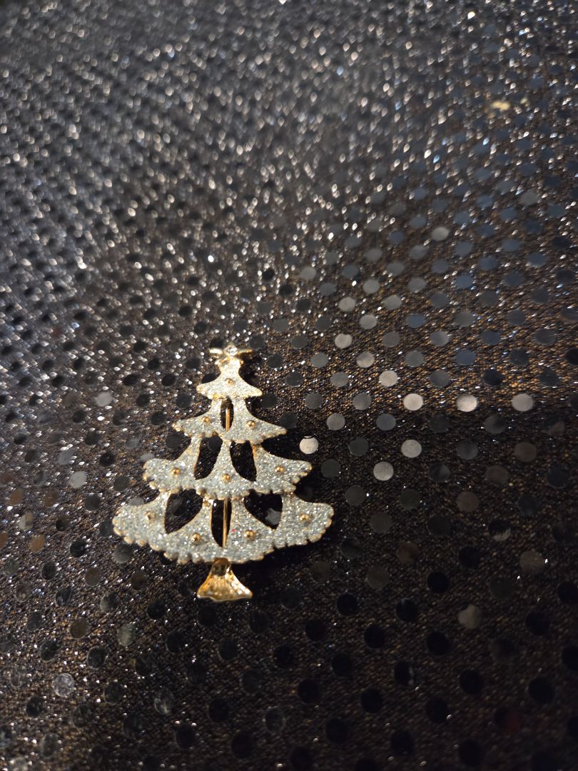 Gold Toned Silver Christmas tree brooch