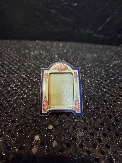 Antique Micro Czech Picture frame Blue with Roses and Cloisonne