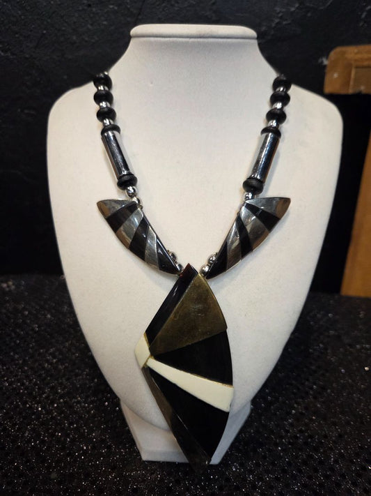 Wood and Silver Toned Necklaced