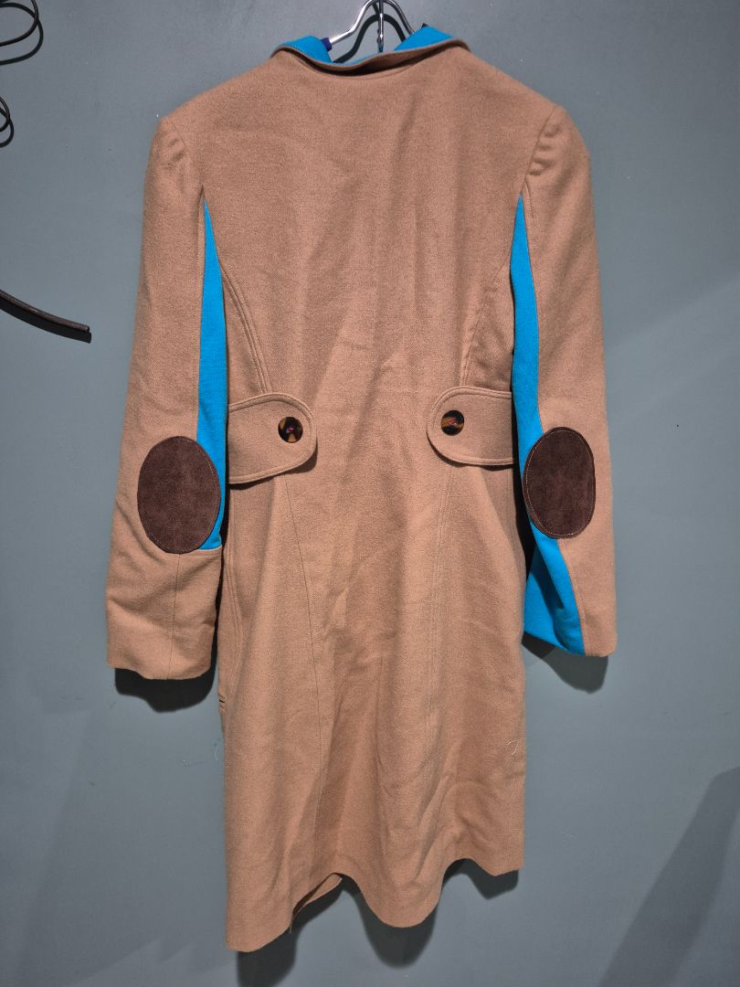 Julie Tierney Fashion Jacket Camel Color and Blue