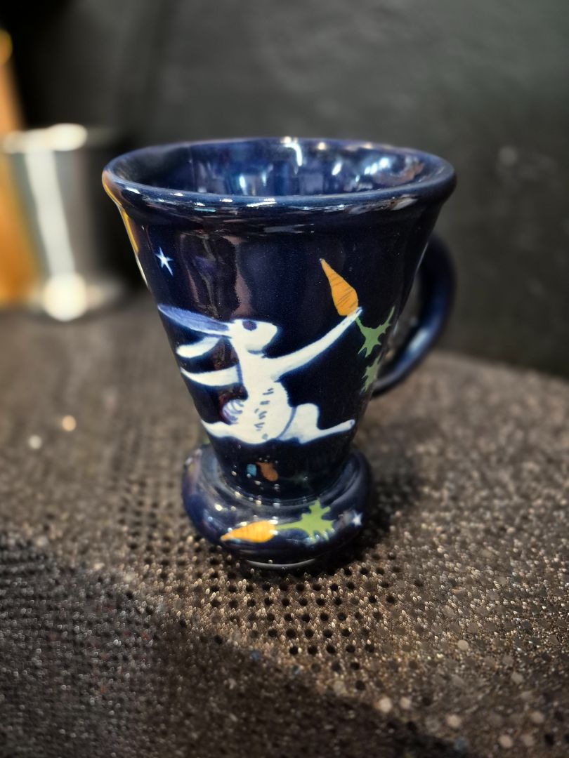 Karen Howell Pottery Mug Legend of the Rabbit Moon Tall Bunny