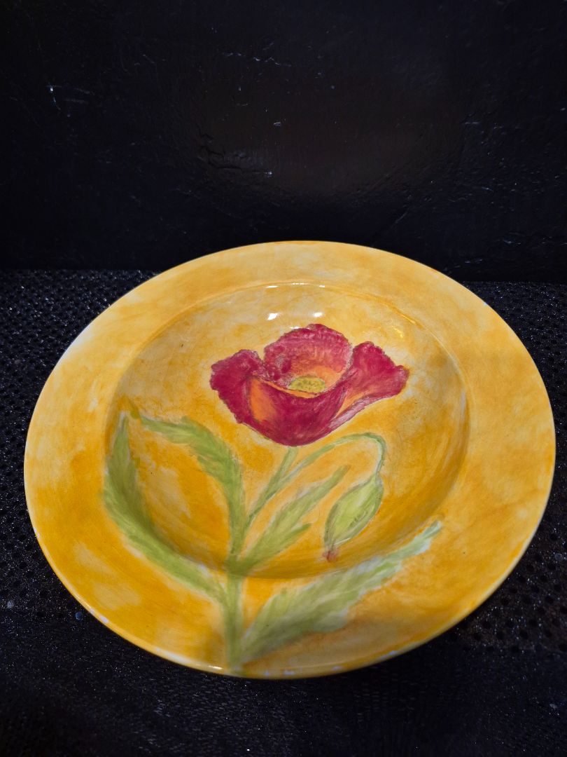 Hand Painted Bowl Yellow with Poppy