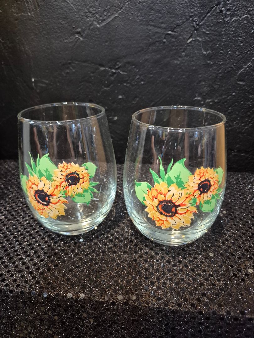 Hidalglass Sunflower Stemless Wine Glass set of 2