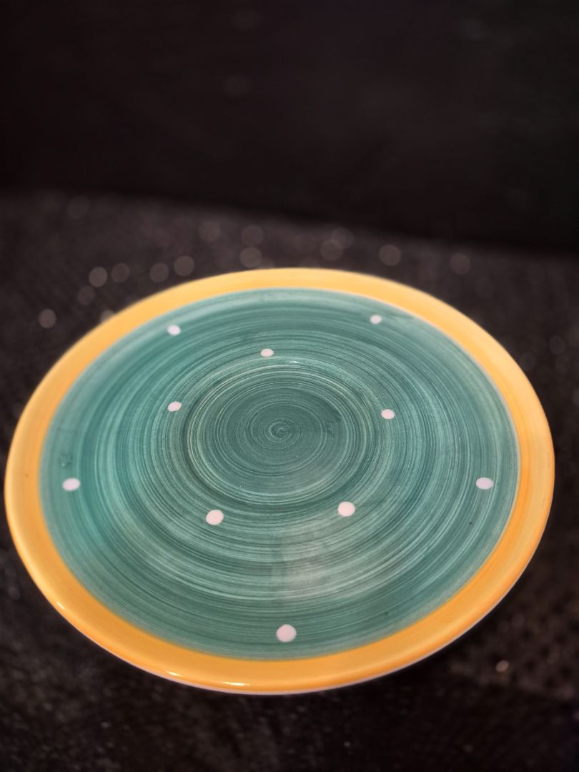 Natural Wonders Small Teal/Yellow and Polka Dot plate