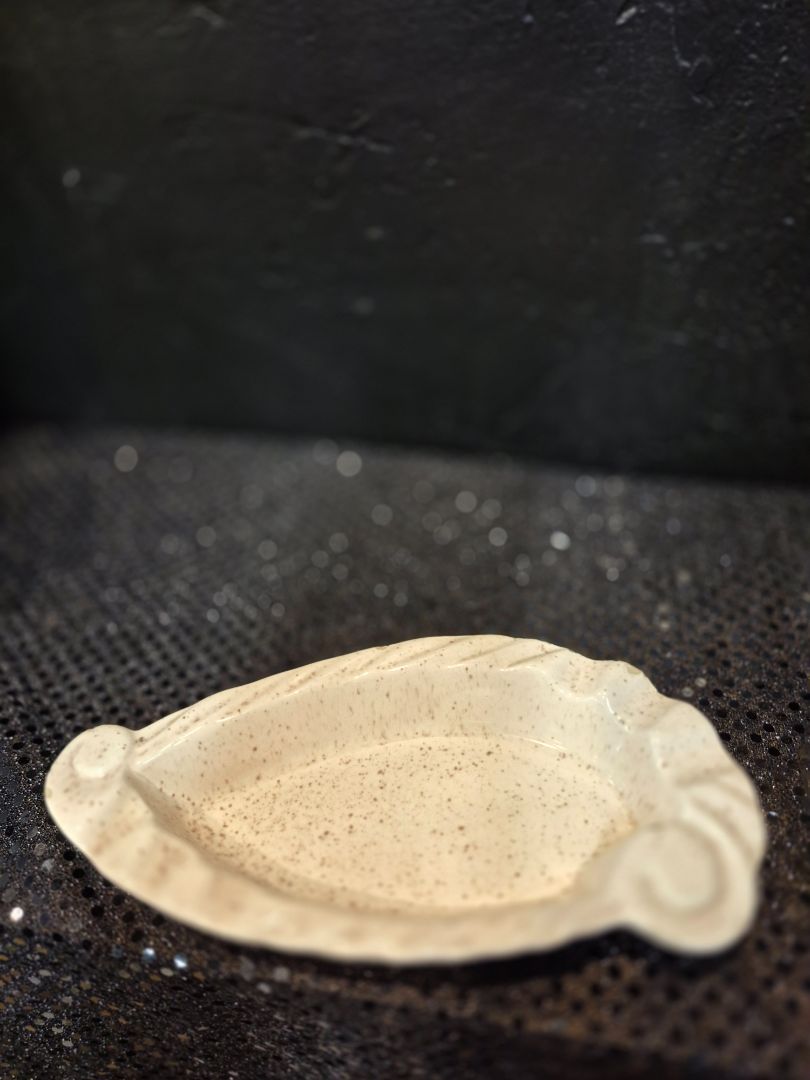 Vintage Oatmeal Speckled Ceramic Dish