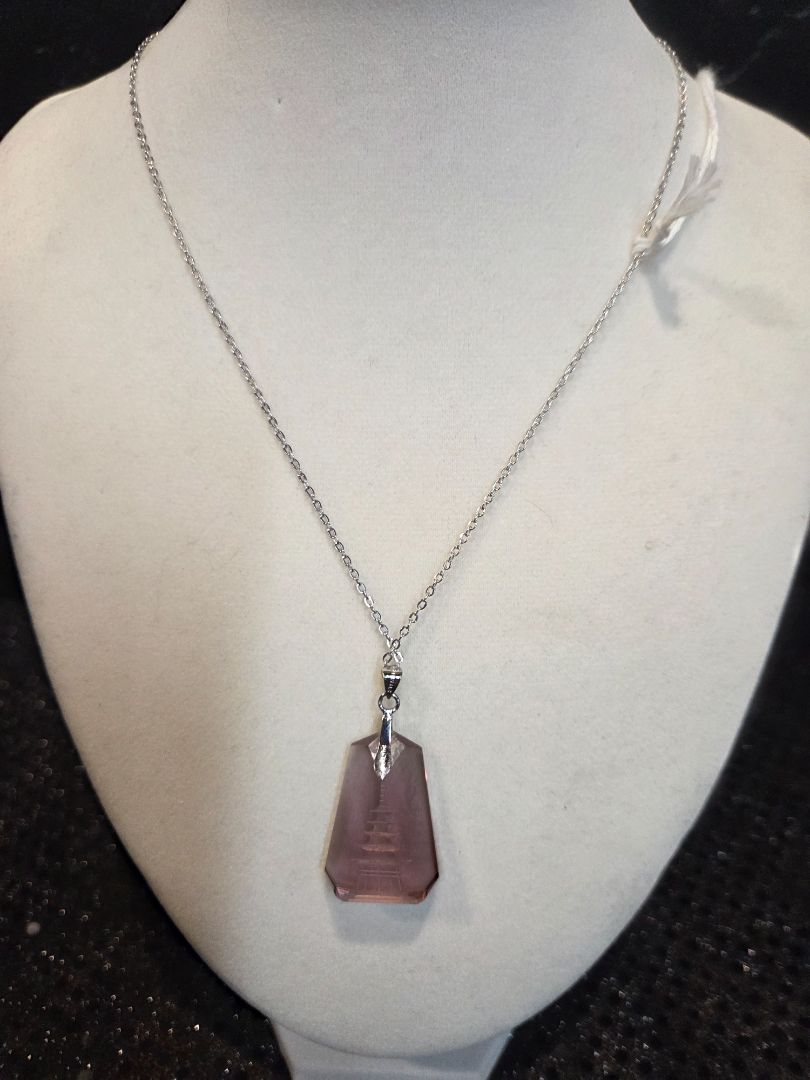 Lavender  Pagoda Etched Crystal Pendant