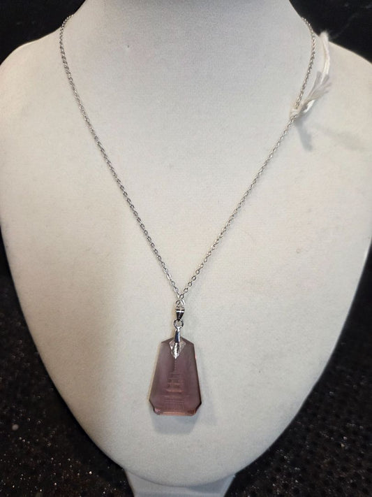 Lavender  Pagoda Etched Crystal Pendant
