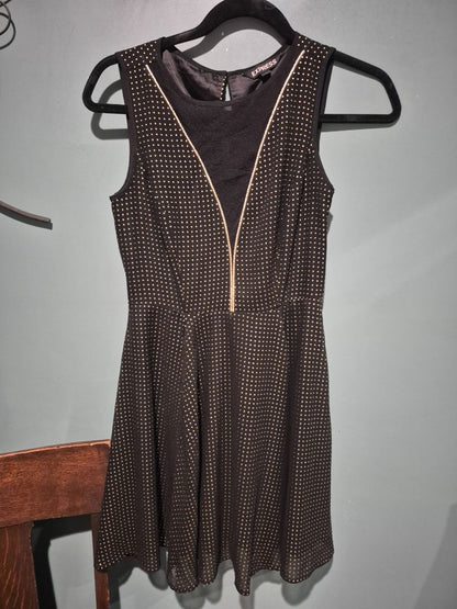 Express Black Gold Polka Dot Sleeveless Party Cocktail Dress Womens