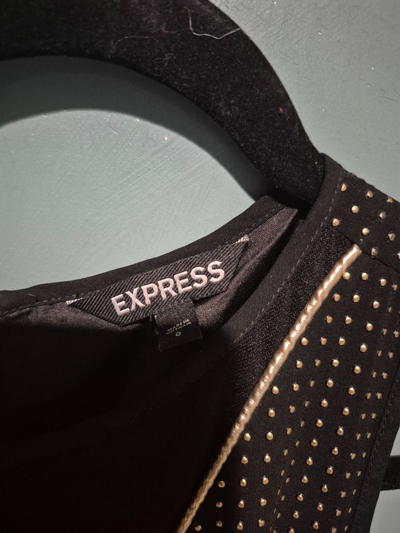 Express Black Gold Polka Dot Sleeveless Party Cocktail Dress Womens