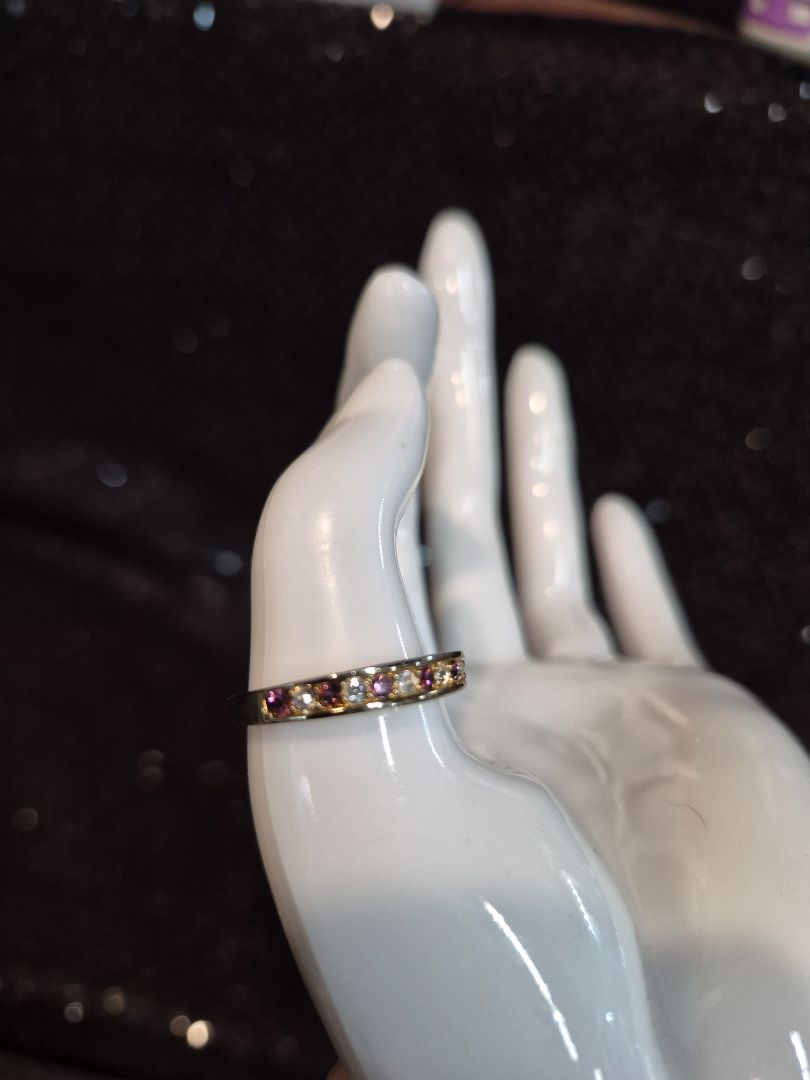 Pink and Rhinestone Gold Ton Ring