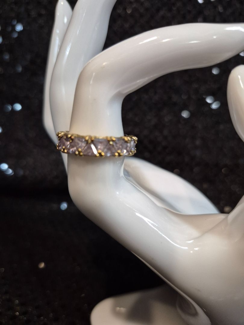 PJM Designer Gold Tone Trillion Cut CS Eternity Band ring