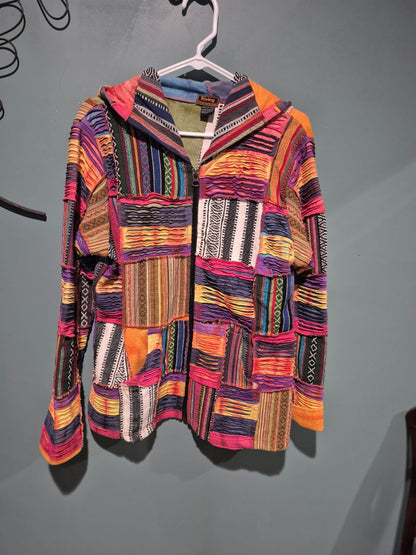 Rainbow Multicolor Patchwork Utility Jacket Large